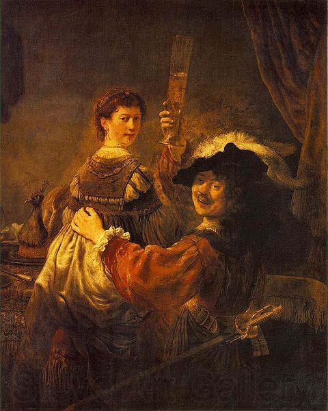 REMBRANDT Harmenszoon van Rijn Rembrandt and Saskia pose as The Prodigal Son in the Tavern Spain oil painting art
